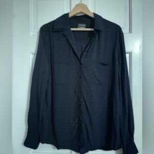 Longchamp Black Navy Print Button Front Blouse Top Sz 8